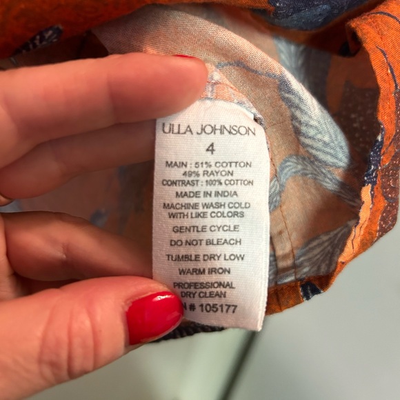 ULLA JOHNSON Joanie Blouse 4 Orange Floral Carmine pullover tie peasant birds - Picture 6 of 7